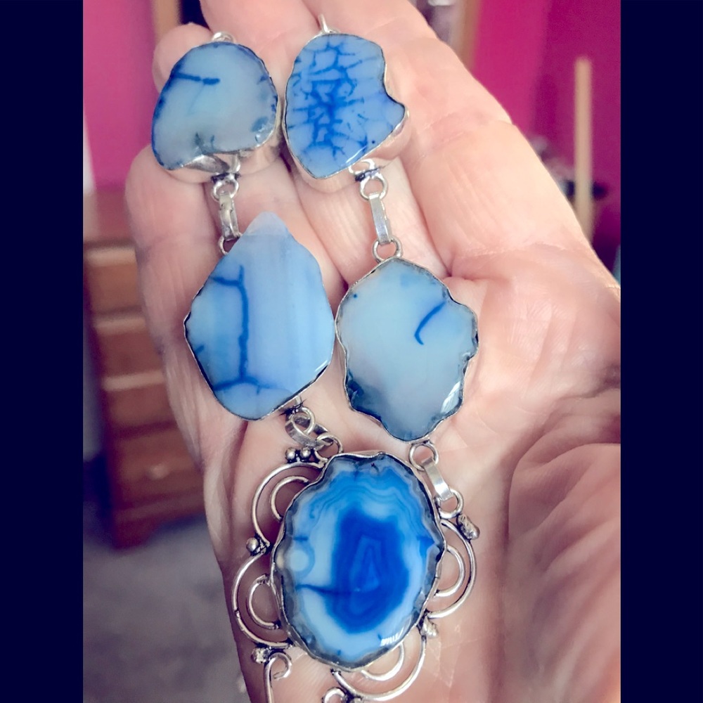 NEW Solar Quartz Druzy 925 Silver Necklace - Picture 3 of 4